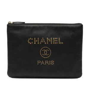 Chanel Studded Coco Mark Clutch Bag, Black Caviar Leather, Women's CHANEL